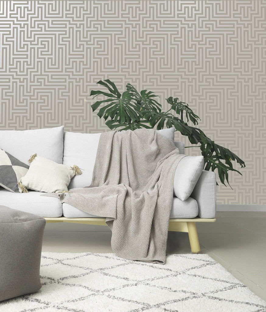Entrega Inmediata Papel Mural Glistening Maze Taupe