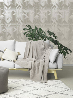 Entrega Inmediata Papel Mural Glistening Maze Taupe