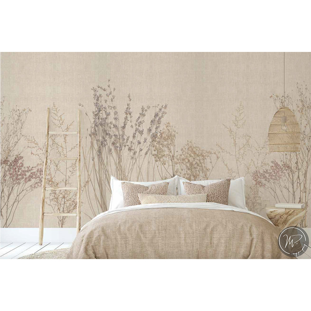 Papel Mural Arpillera Flores Secas